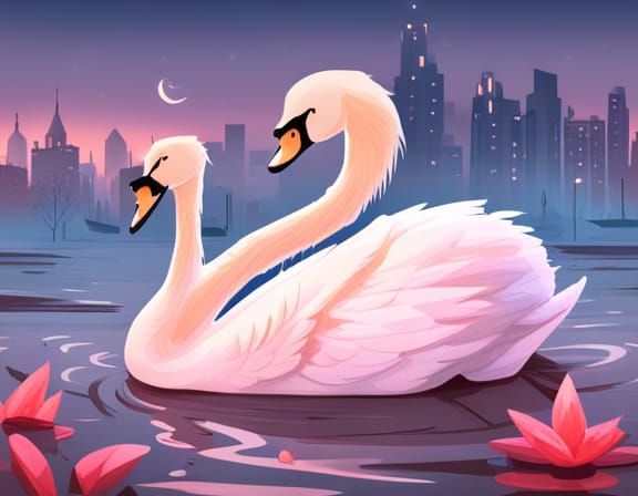 Mute Swan in Foggy Canal: Digital Art Painting