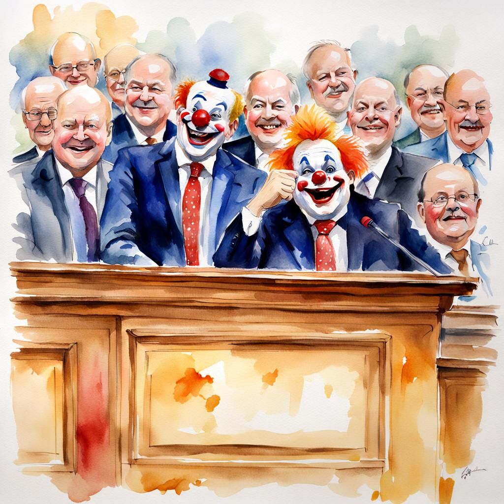 A clown parliament - every clown has his own costume.