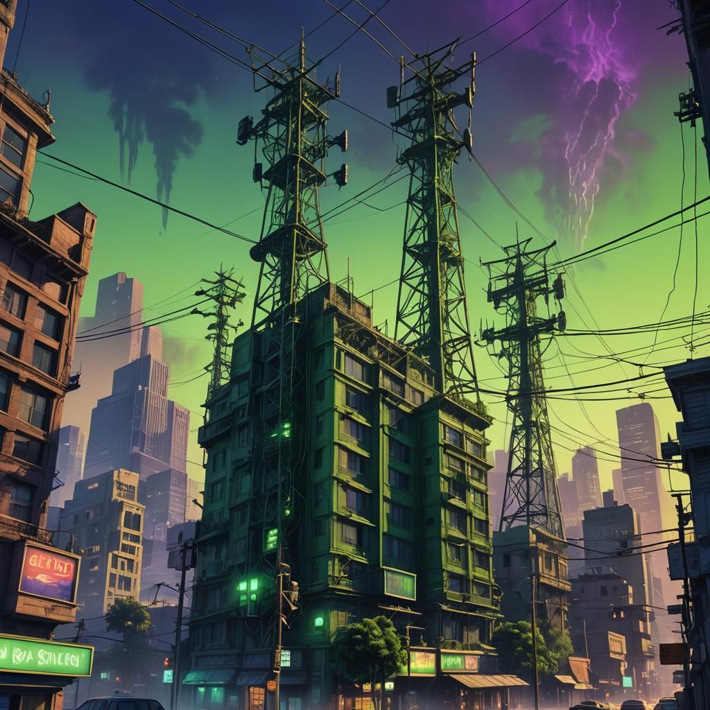 Giant Green Radio Towers in Los Santos: Fantasy Concept Art