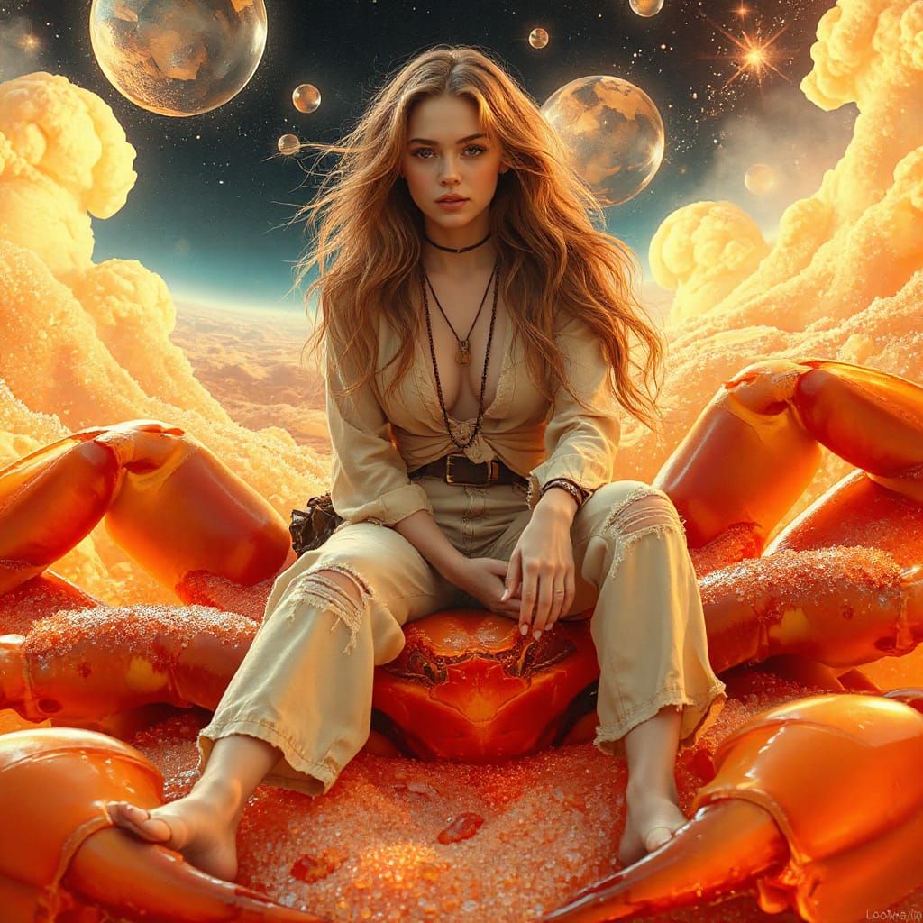 Woman on Gummy Crab in Soda Sea