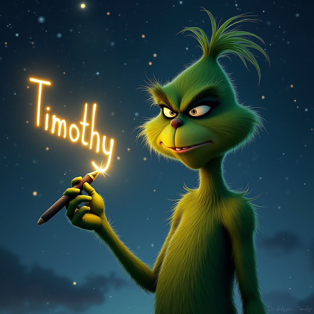 Grinch Writes 'Timothy' in Starry Sky