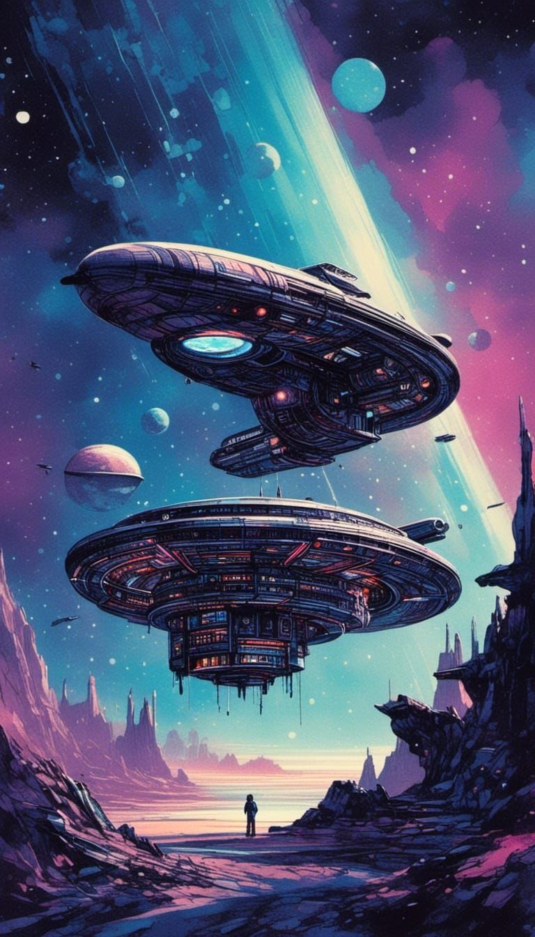 Ring-Shaped Space Station Watercolor Illustration