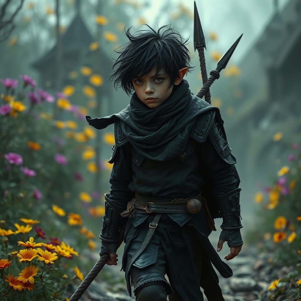 Elvish Ranger in a Field of Flowers