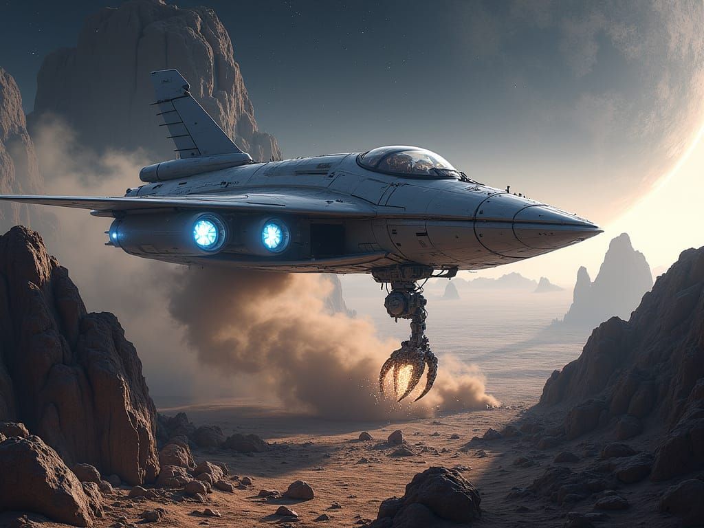 Sleek Space Ship Lands on Asteroid in Futuristic, High-Tech ...