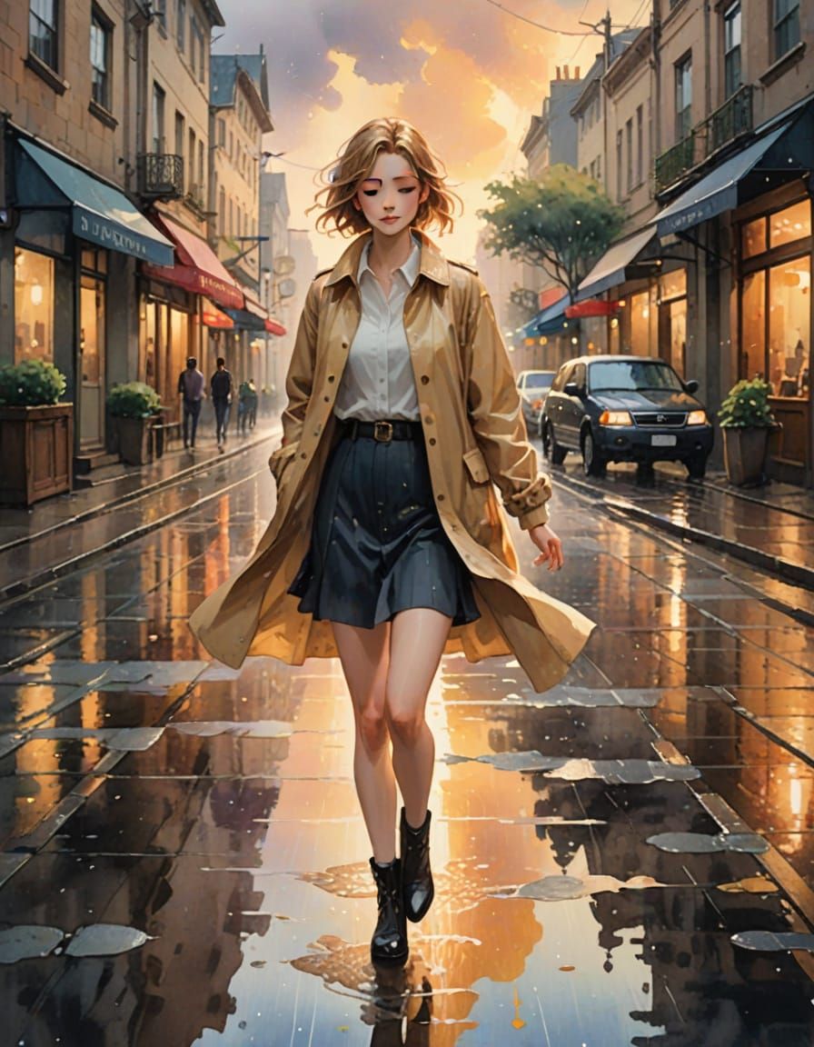 Dreamy Anime Illustration with Whimsical Watercolor Textures...