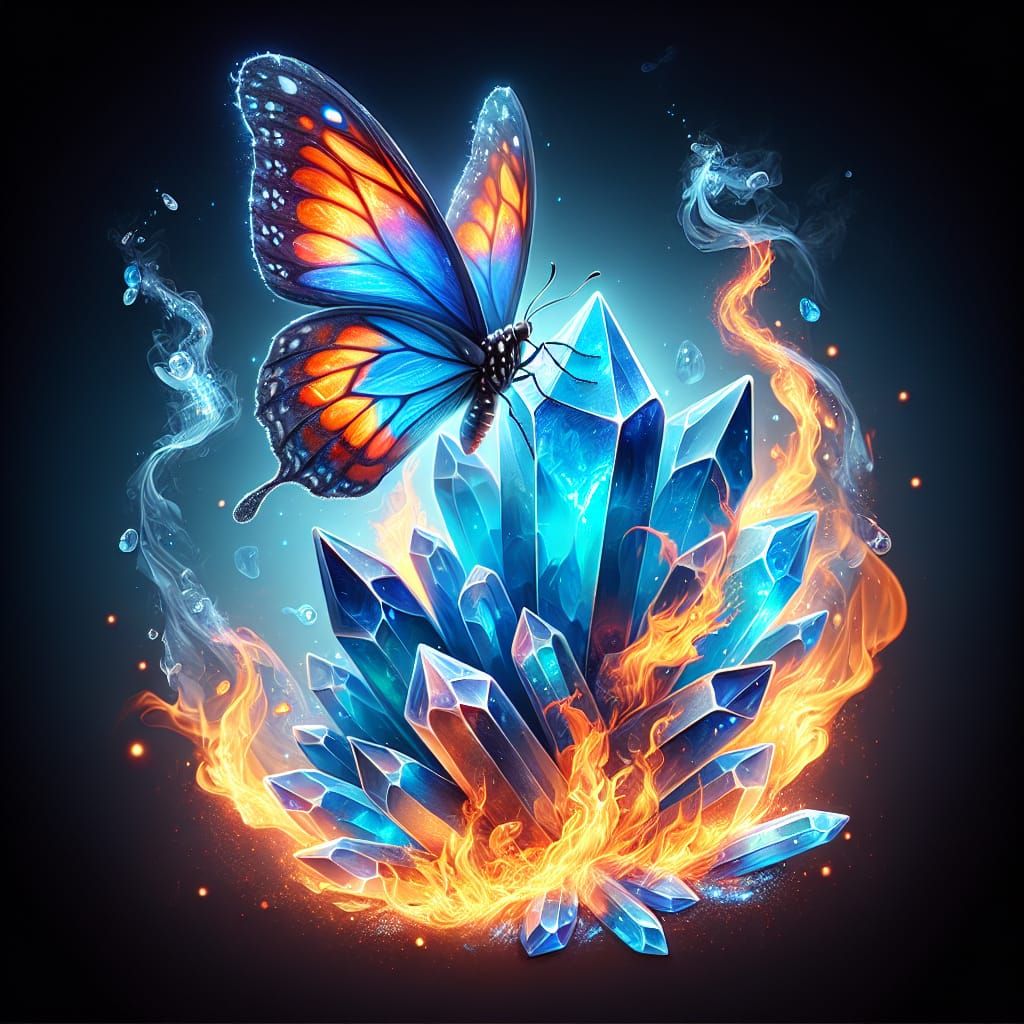 Enchanting Fire Butterfly on Burning Crystal
