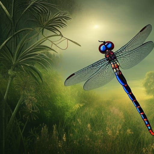 Dragonfly in Garden: Epic Digital Matte Painting