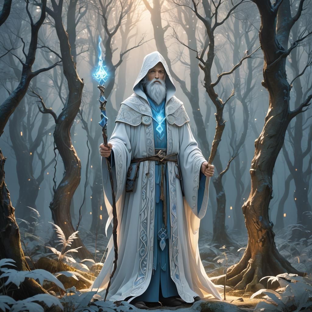 Mystical White Wizard in Anime Style