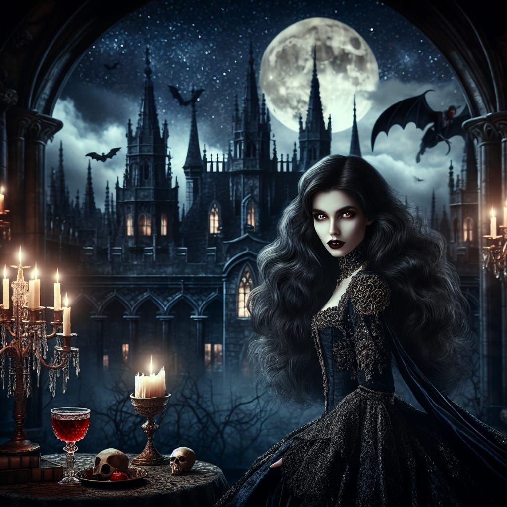 Captivating Vampire in Gothic Castle Scene