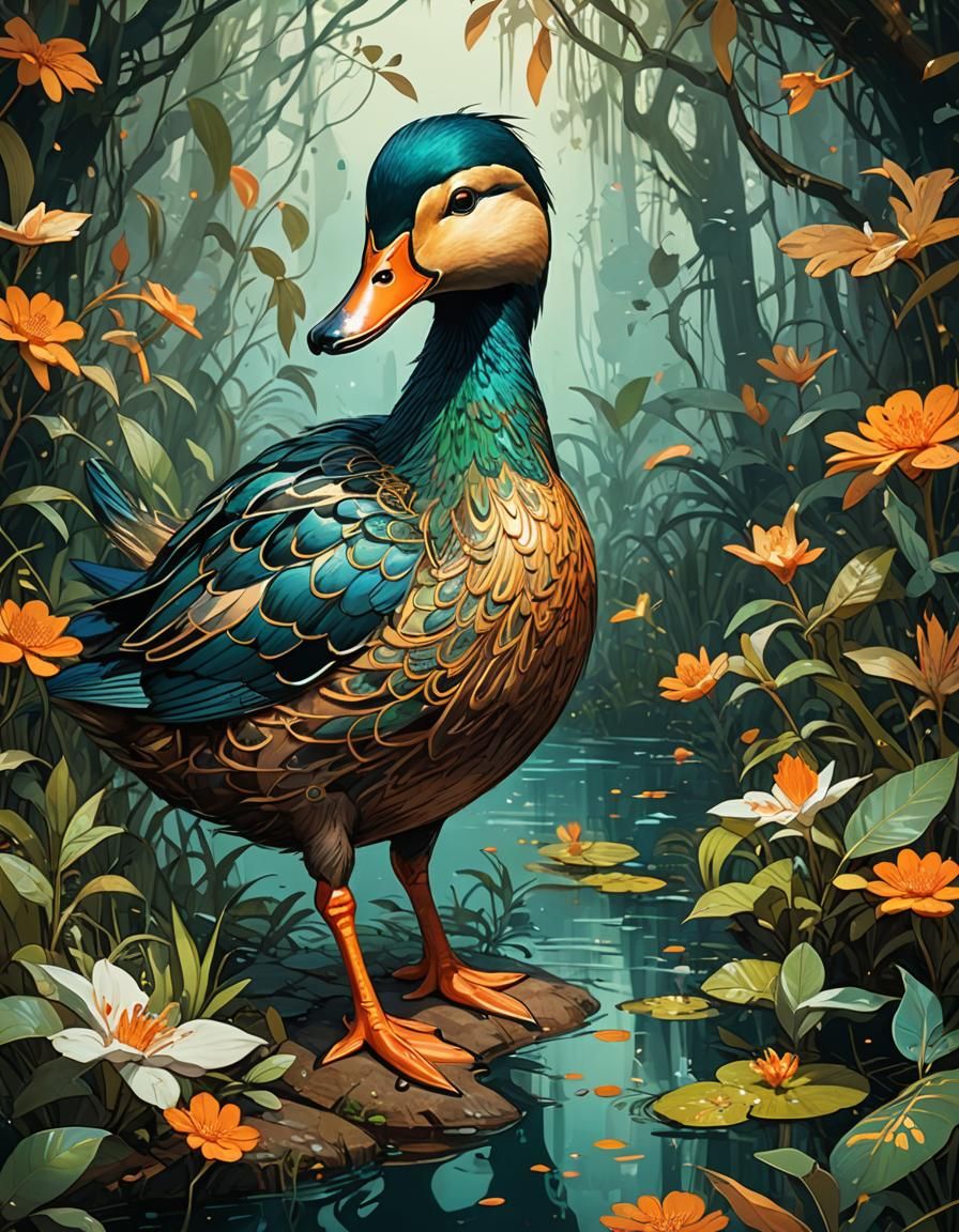 Detailed Mandarin Duck Digital Painting