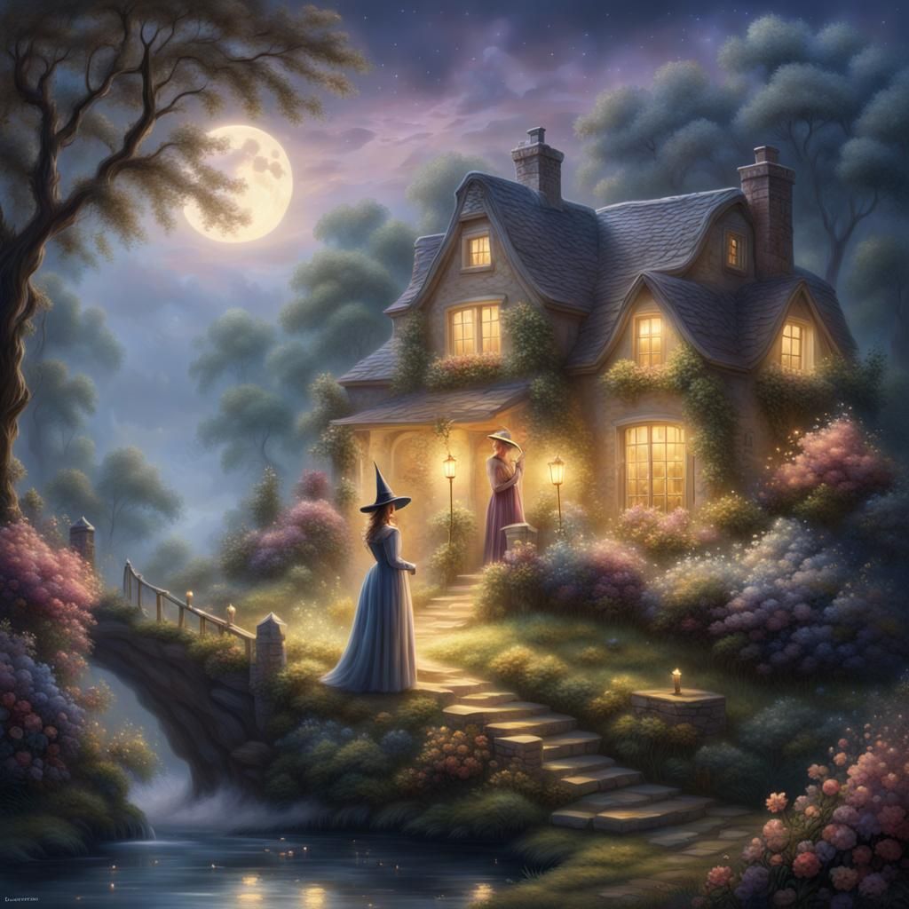 Witch with Spell Books in Ethereal Fantasy Style