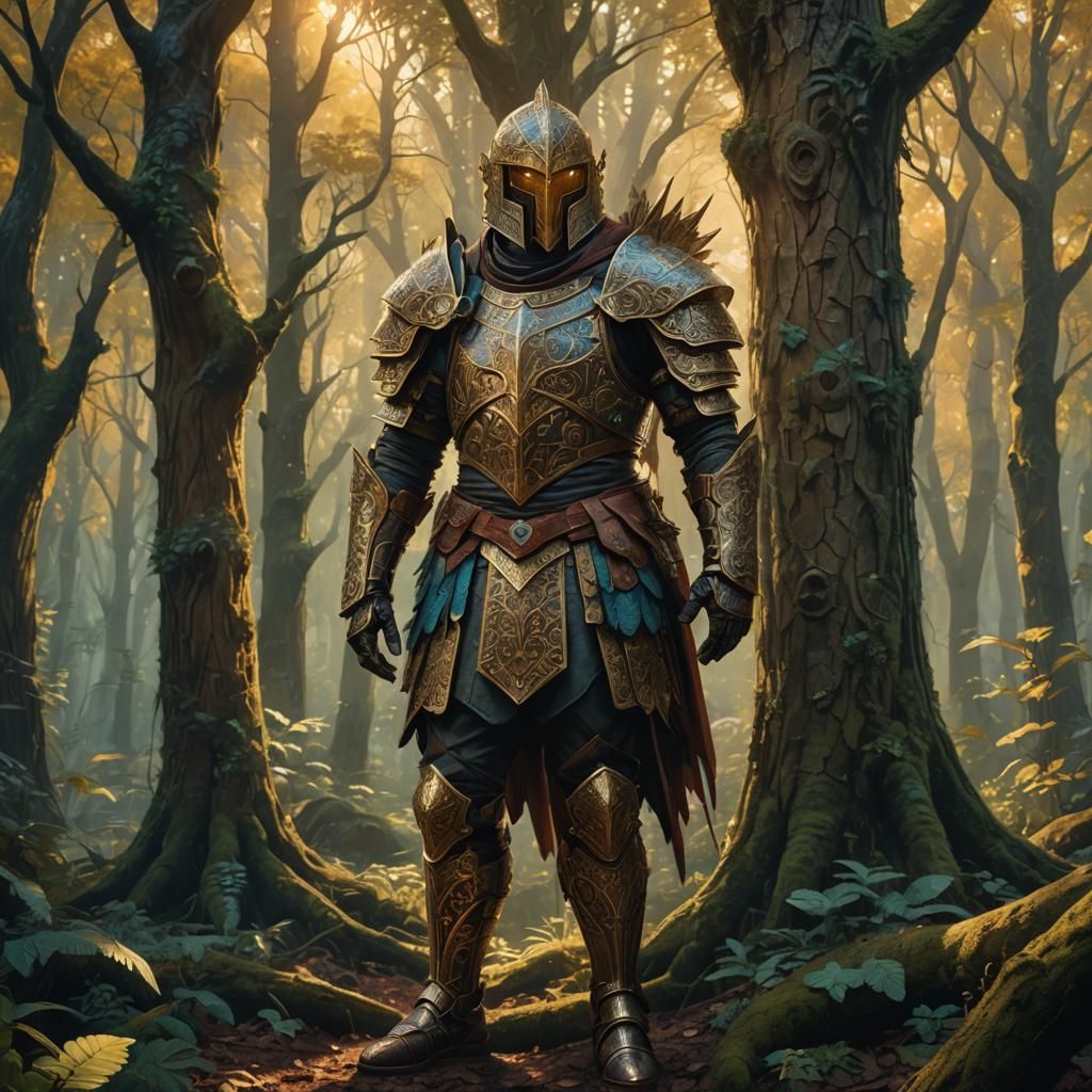 Heroic Warrior in Mystical Forest Concept Art