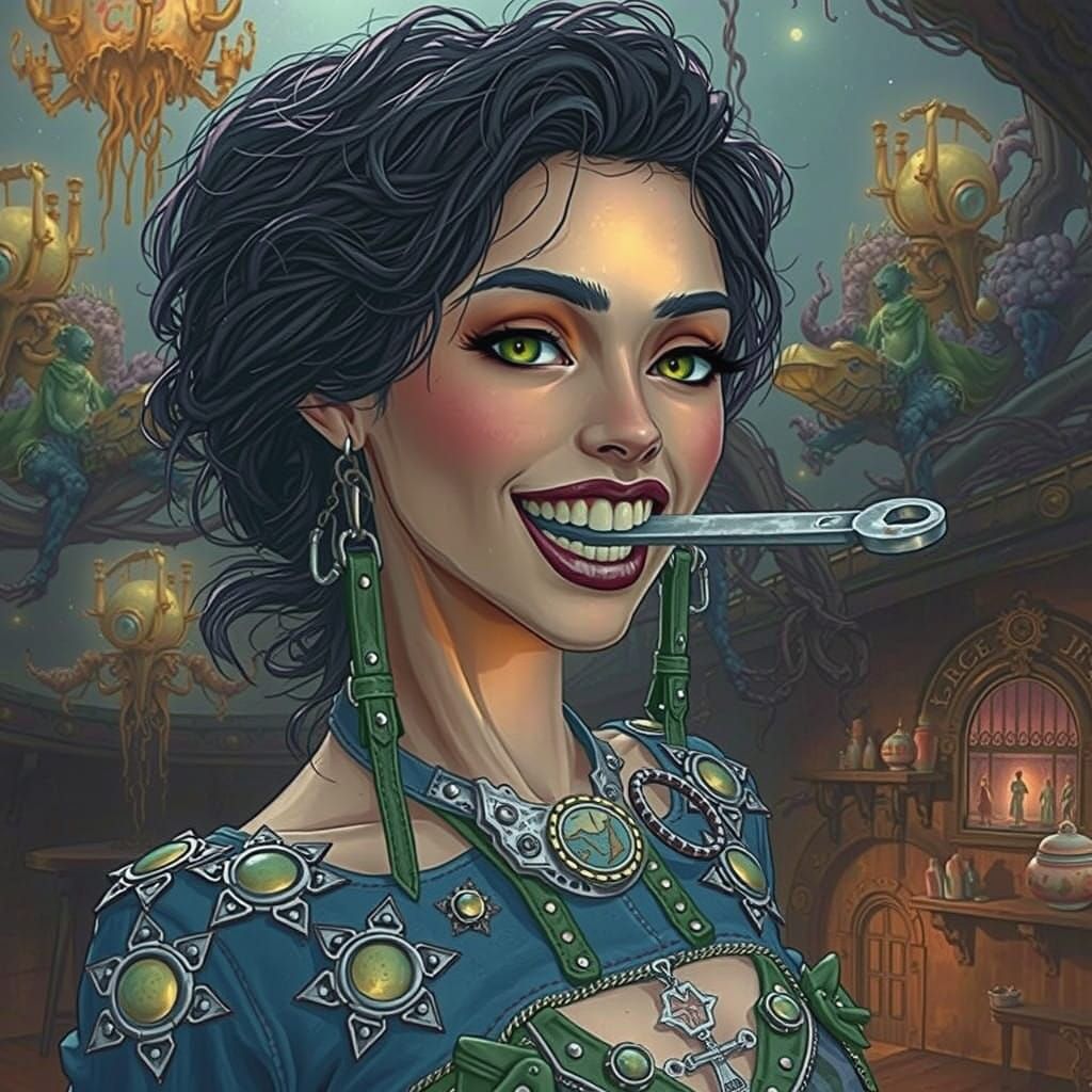 Enigmatic Woman in Industrial Enchantment