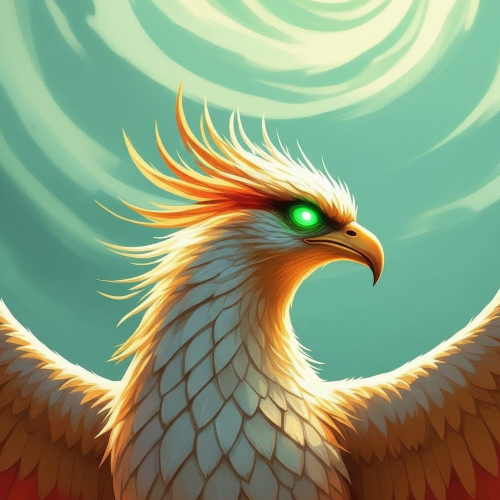 Phoenix Rises from Gold, Feathers of Banknotes, Emerald Eyes