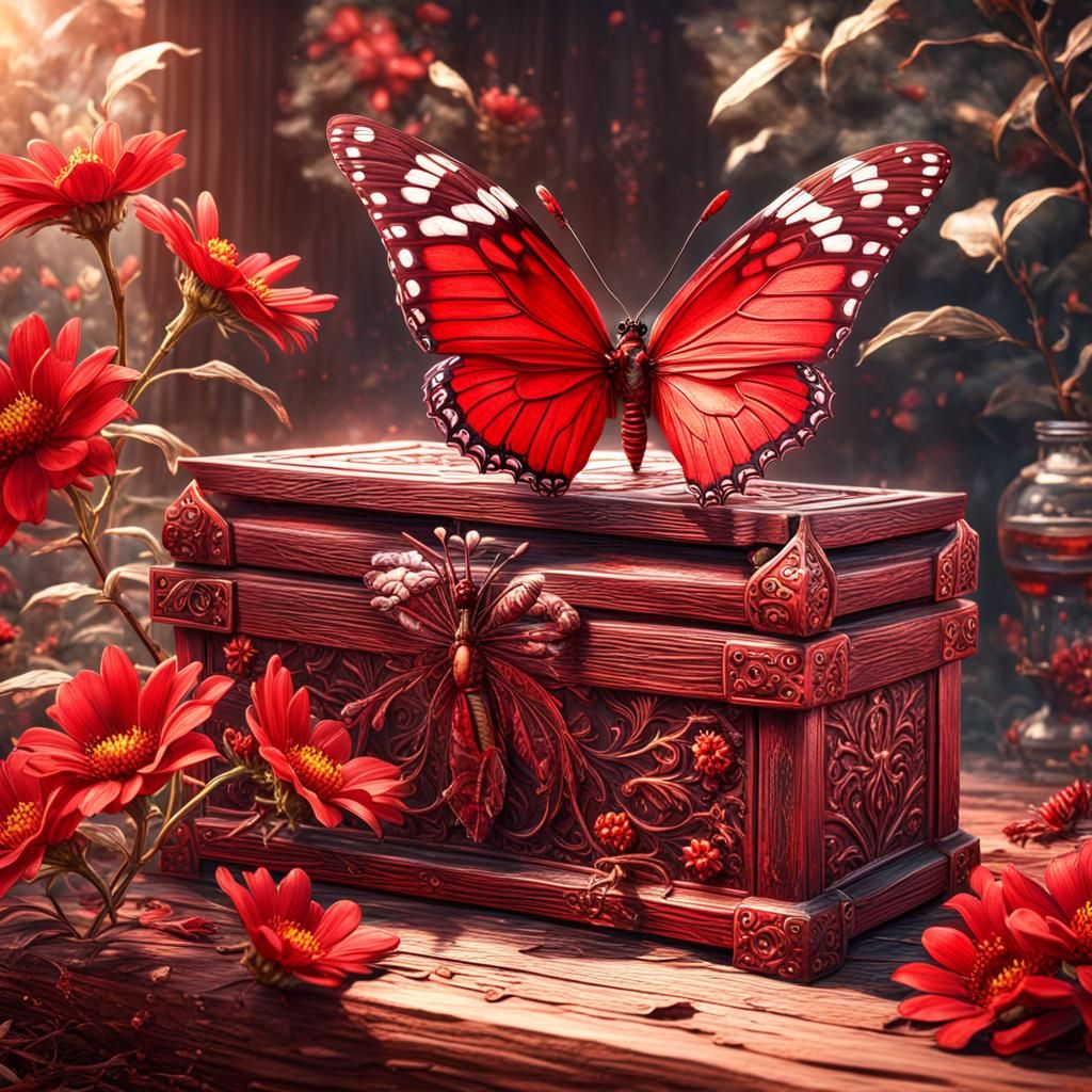 Red Butterfly with Flower, Digital Matte Painting