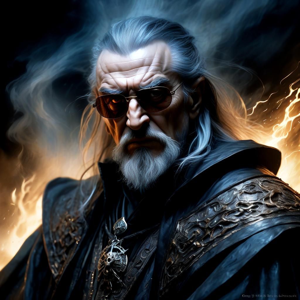 Menacing Wizard Portrait in Oil Painting Style