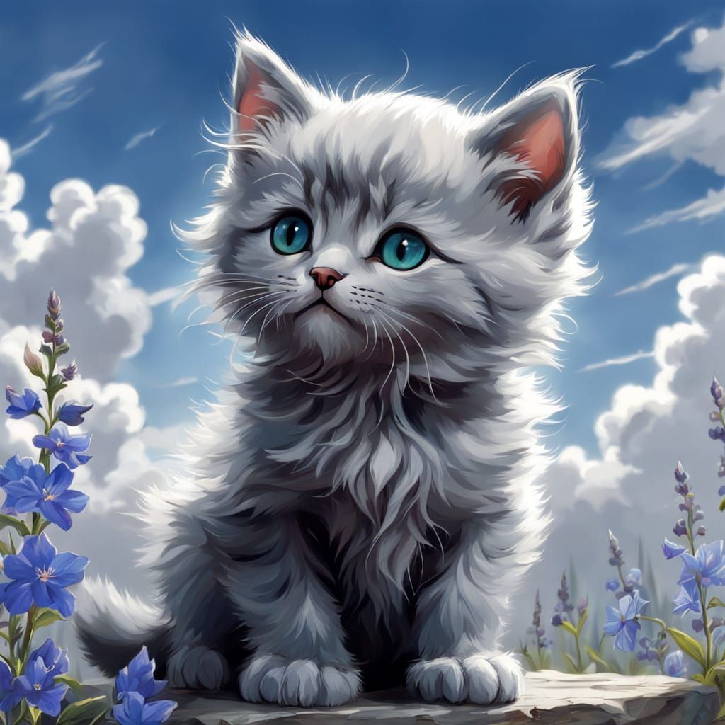 Surreal Kitten in a Waterhouse-Inspired Garden Scene