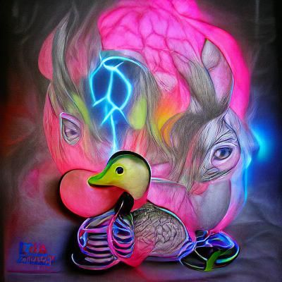Psychedelic Neon Duck Overcomes Pain in Mixed Media