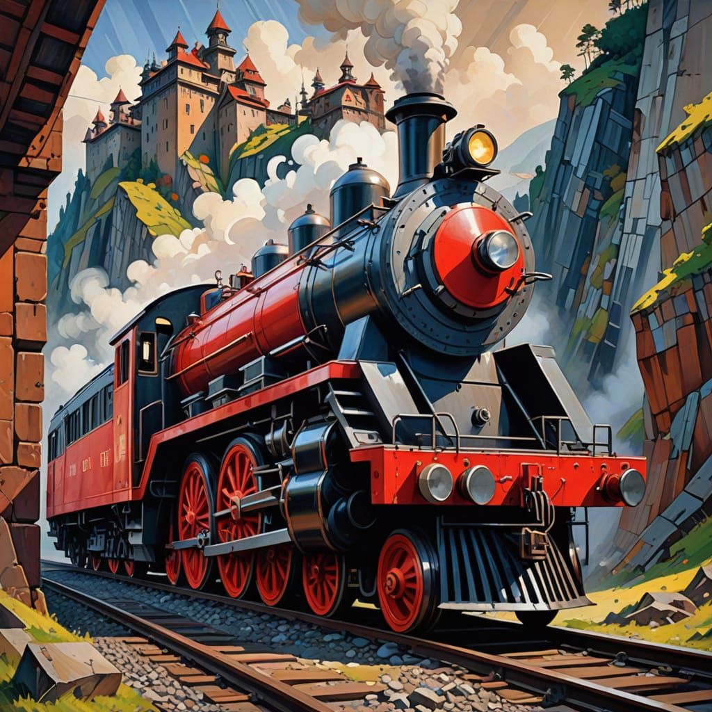 Cubist Machinery Art: Winding Railway Track