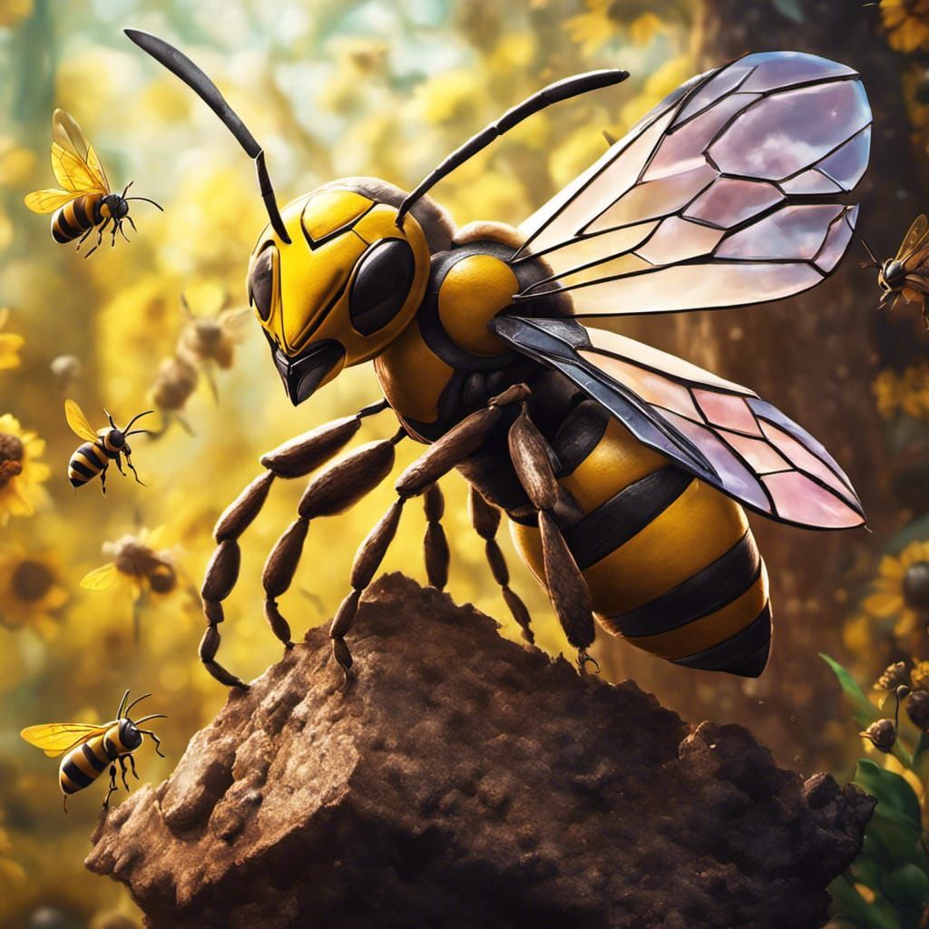 Hyperrealistic Beedrill Guarding Hive: Detailed Splash Art
