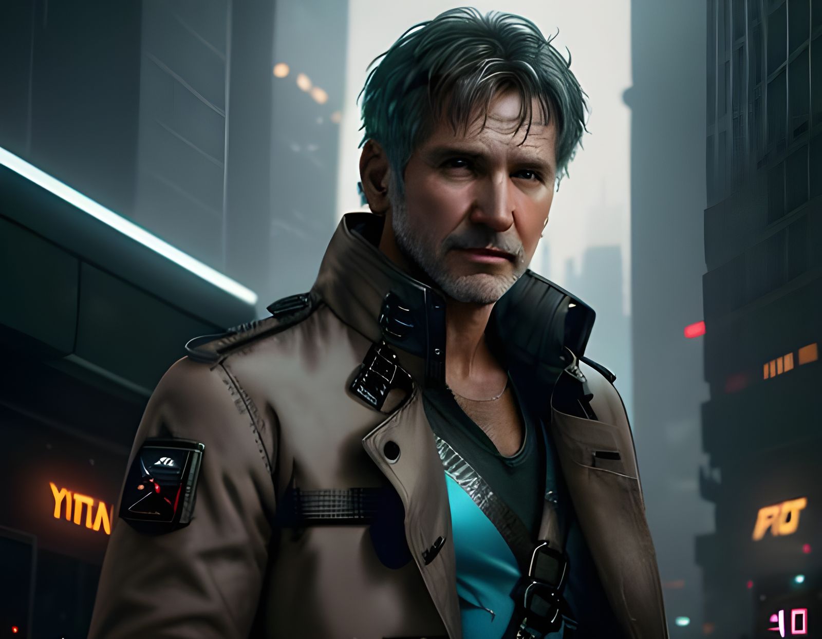 Harrison Ford as Rick Deckard in Cyberpunk Style