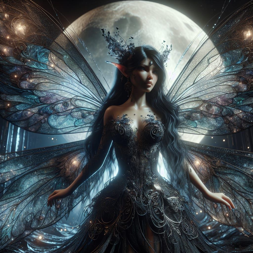 South Asian Fairy Woman in Moonlight