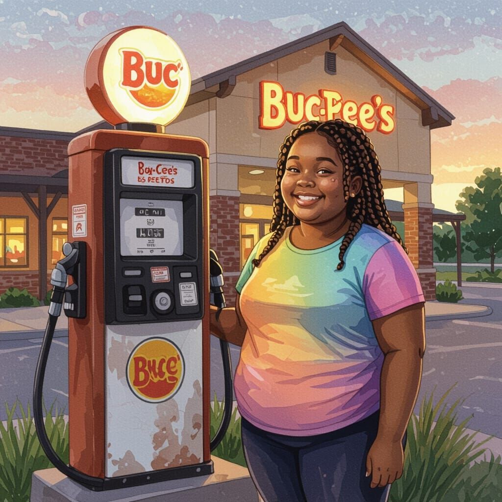 Smiling Girl at Buc-ee's: Watercolor Illustration