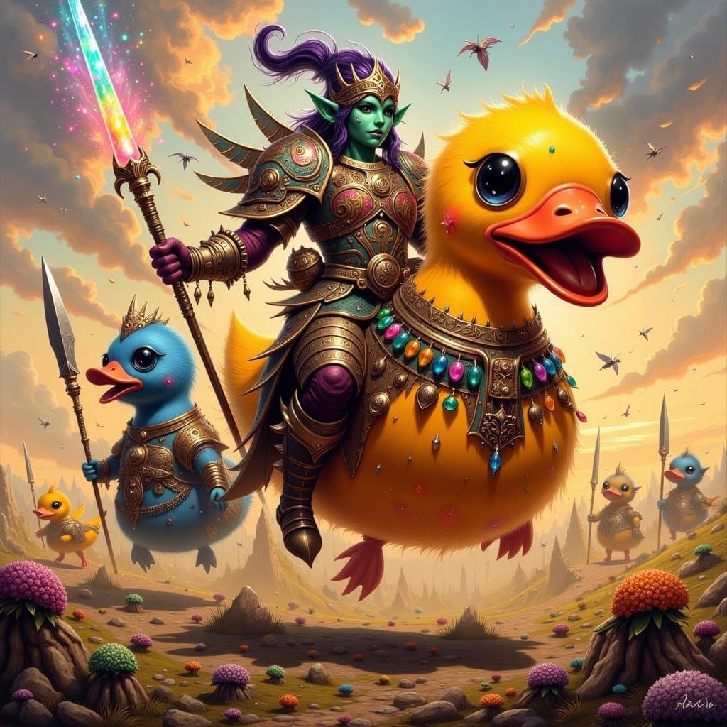 Fantastical Orcs Joust on Colorful Rubber Duckies in a Whims...