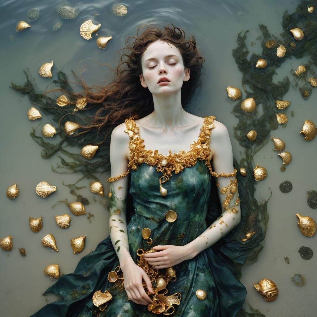 Selkie Woman in Seaweed Dress: Mythological Portrait