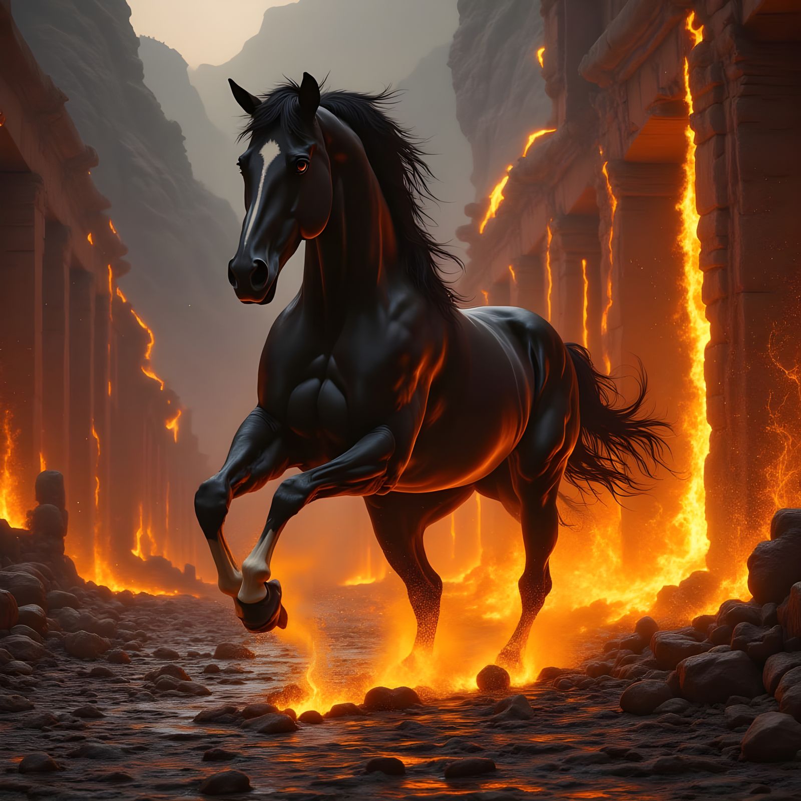 Black Horse Gallops Through Pompeii in Apocalyptic Scene