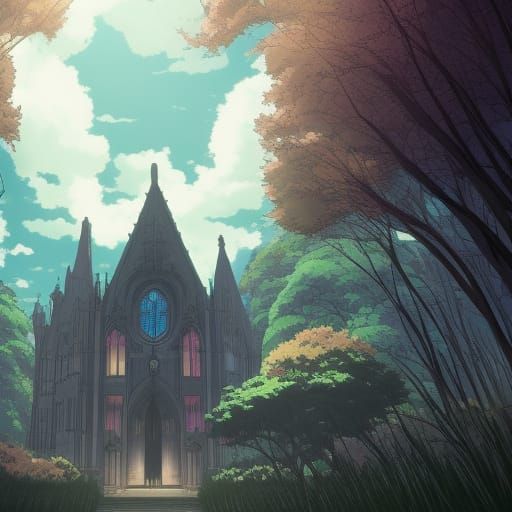 Gothic Dark Academia Library in Anime Style