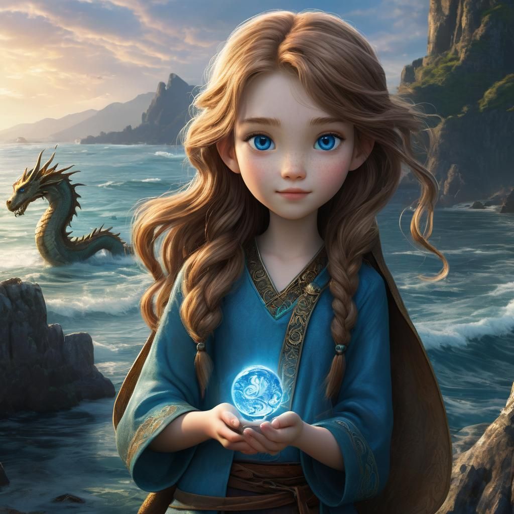 Girl with Amulet on Mystical Shoreline
