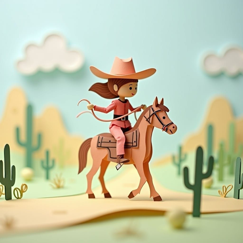 Paper Cowgirl Rides Paper Horse in Pop-Up Book Style