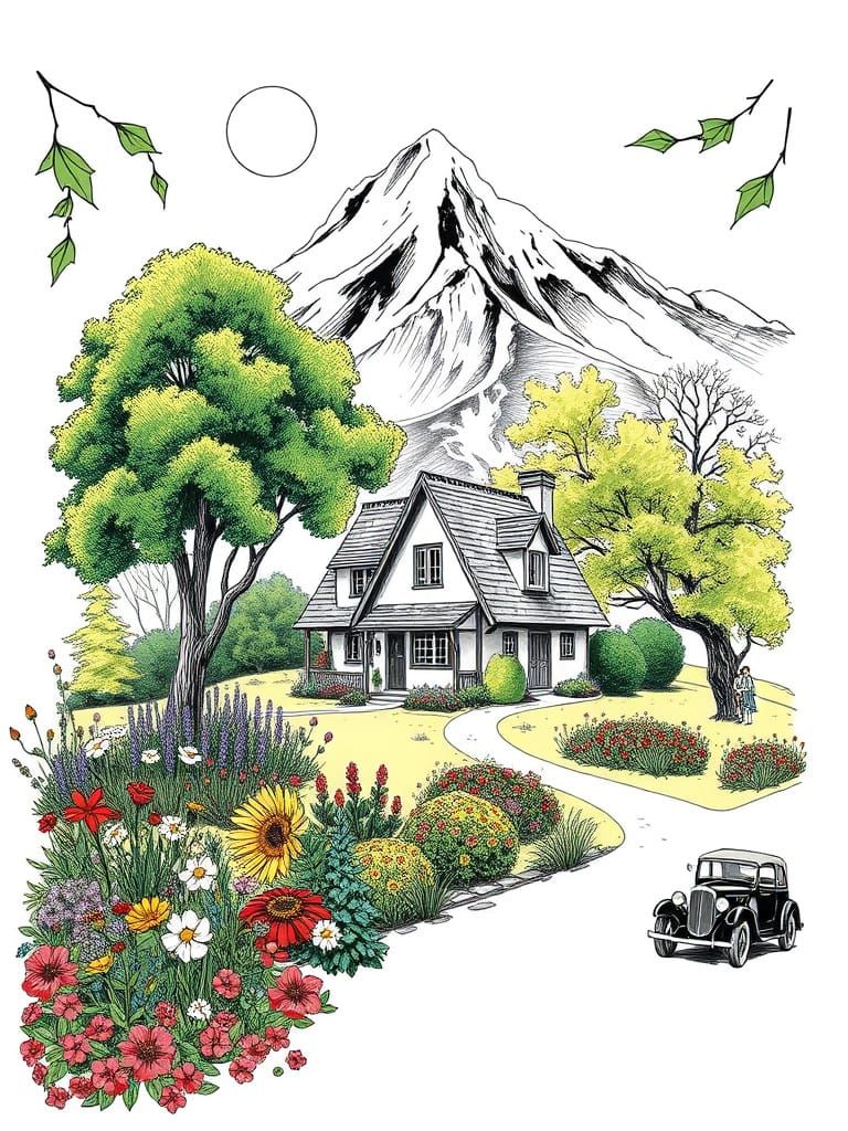 Serene Cottage in Vibrant Floral Paradise, Inspired by Van G...
