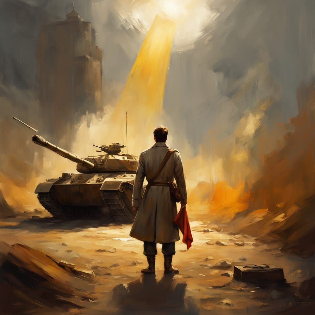 Tank Shadow: Oil Painting of Defiance