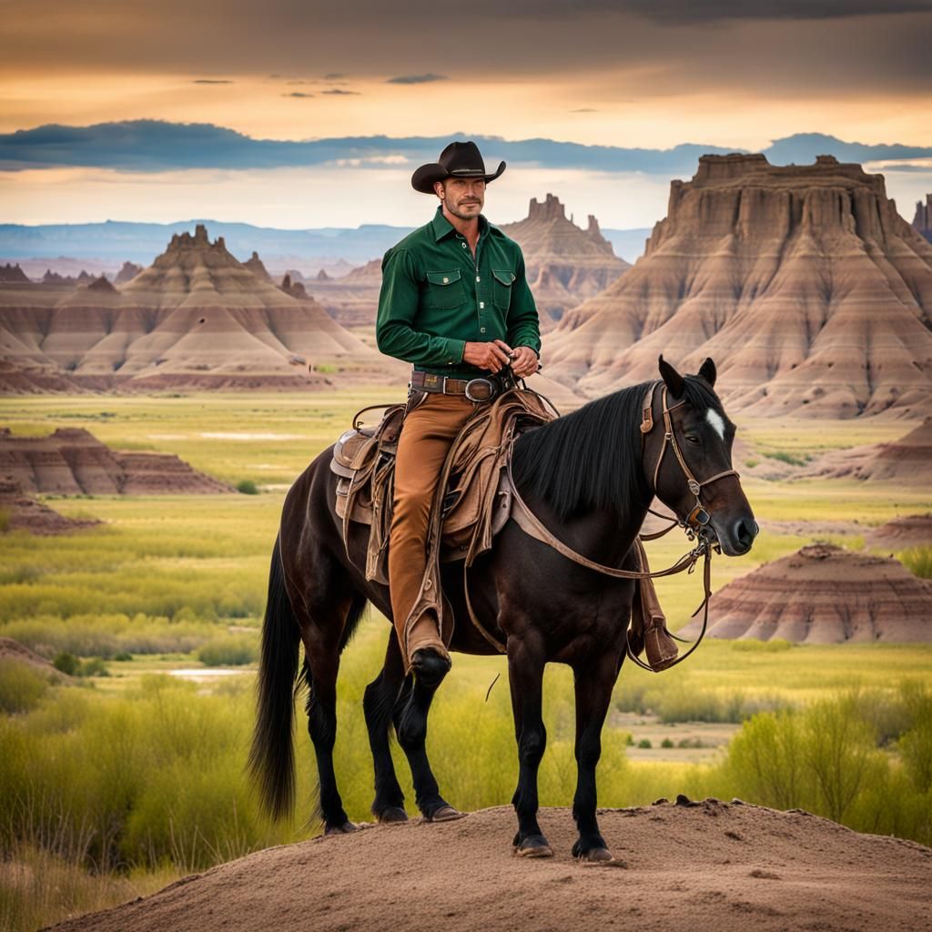 Cowboy in the Badlands: A Western Scene