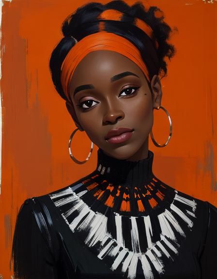 Stylish Woman in Orange: Figurative Painting