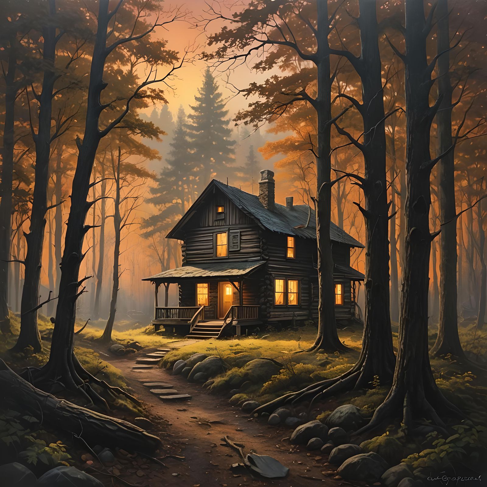 Haunted Cabin in the Woods: Spooky Hyperrealism
