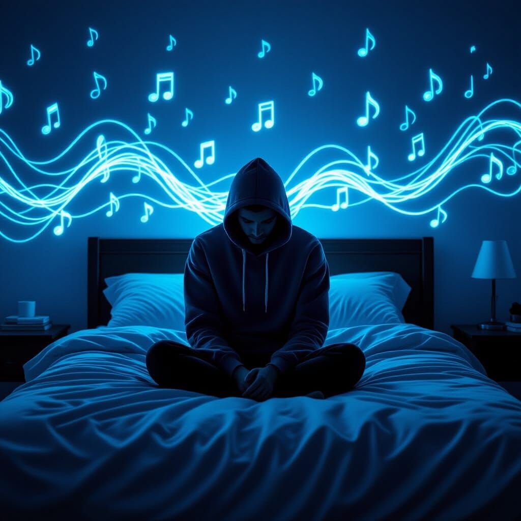 Anonymous Figure Reflects Amidst Electric Green and Blue Ene...