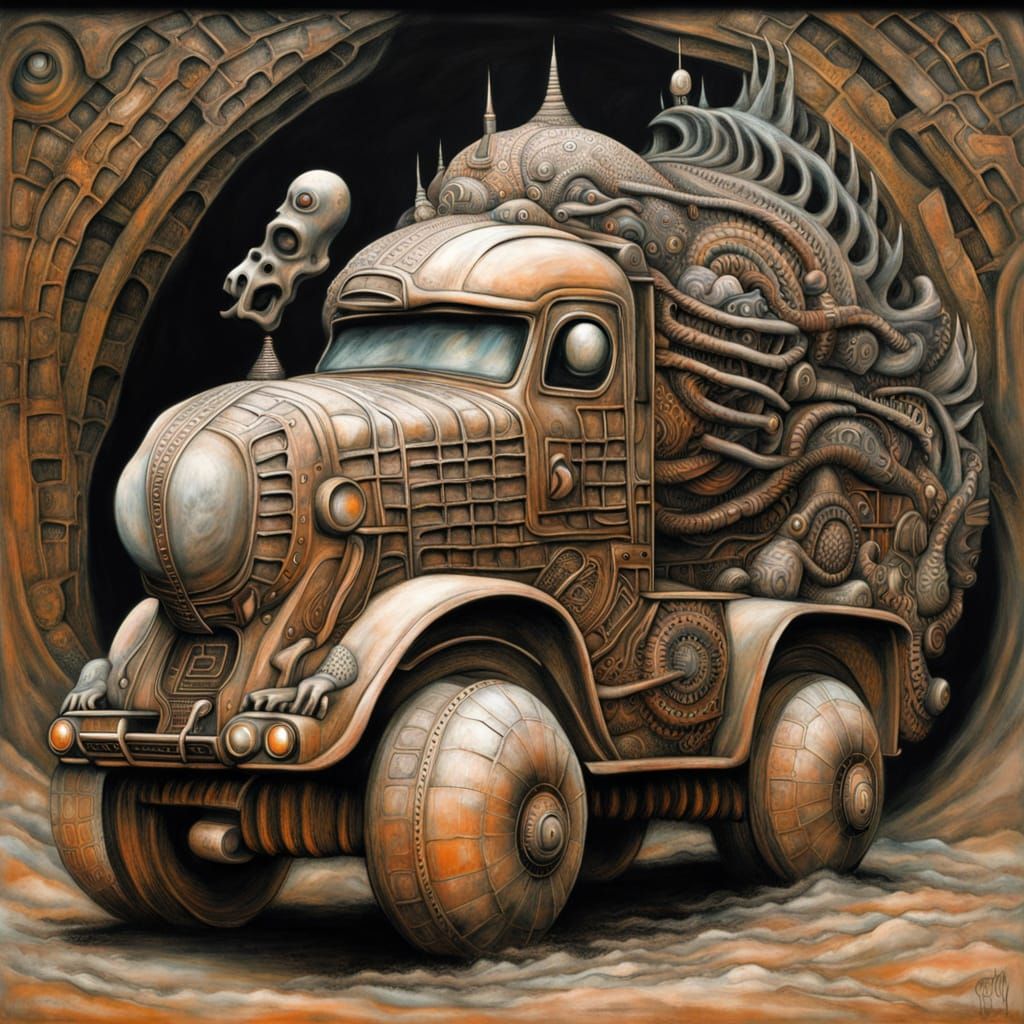 Biomechanical Buddha Truck in Ossified Cathedral