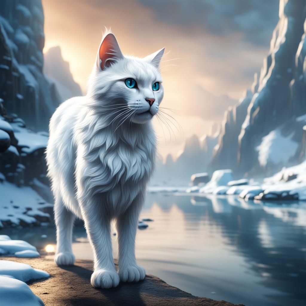 White Cat by Icy River: Digital Matte Painting
