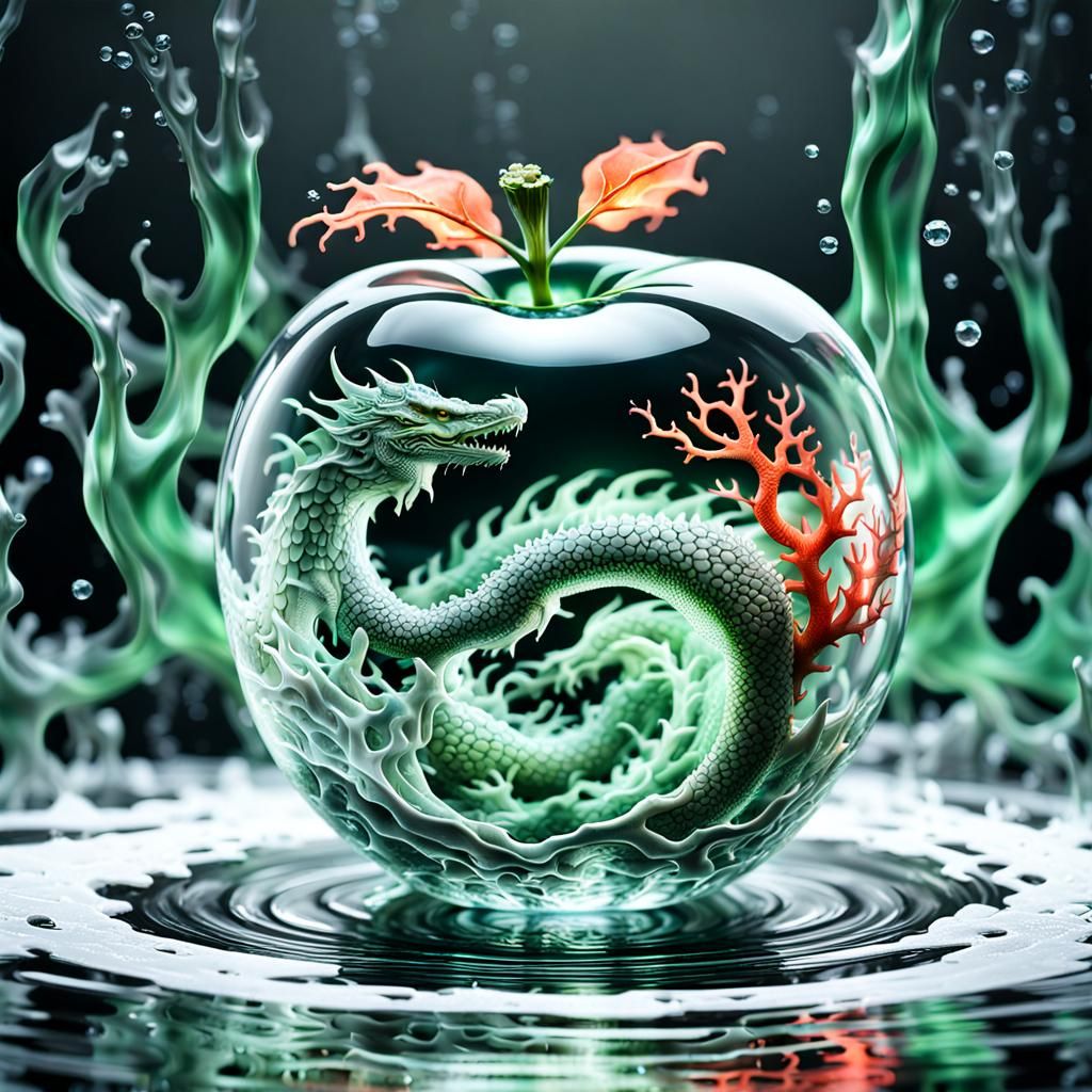 Crystal Apple with Dragon Inside, Macro Photography