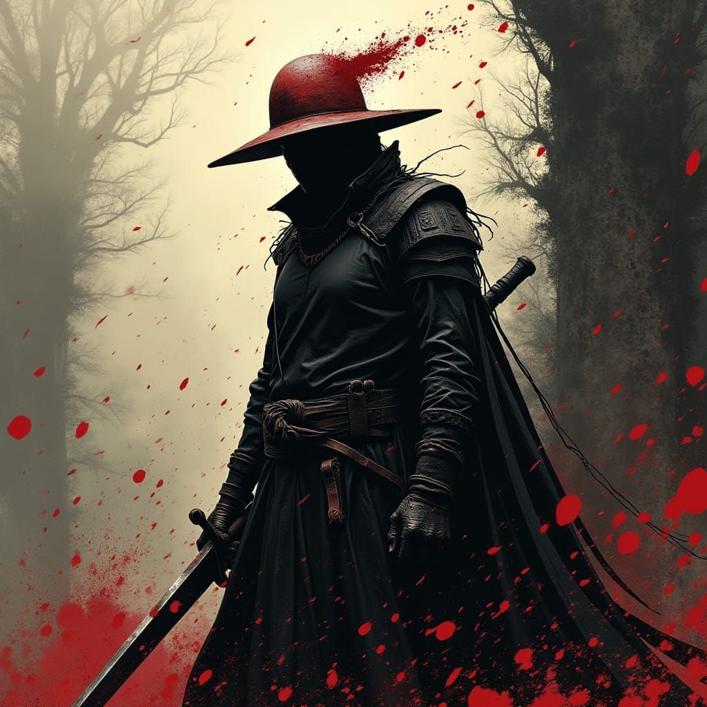 Ominous Cyberpunk Landscape in Dark Watercolor Style