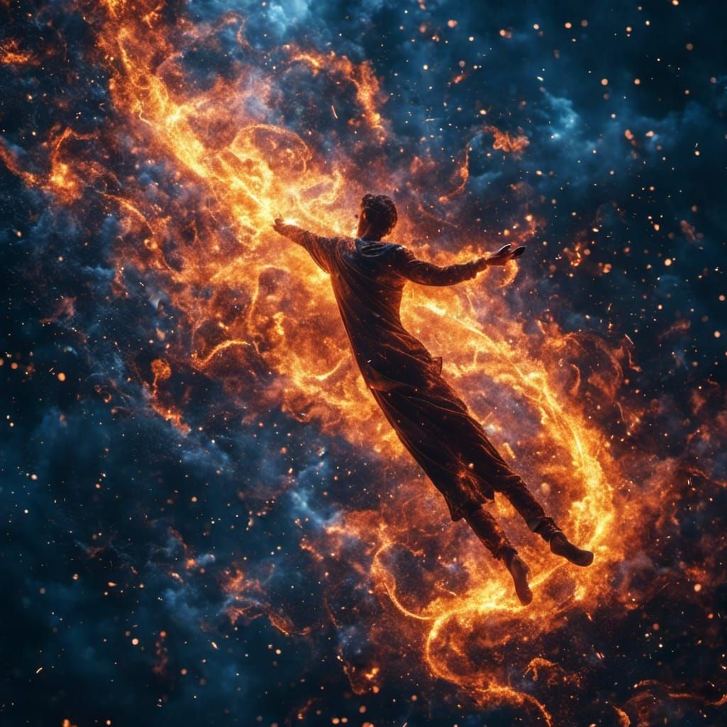 Pi Symbol in Magical Fire Rain Art Style