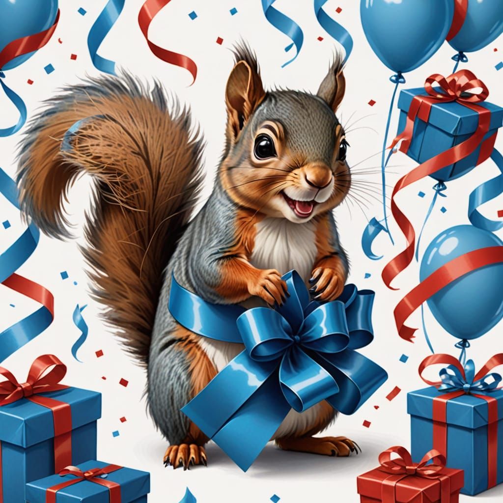 Joyful Squirrel Delivering a Birthday Present