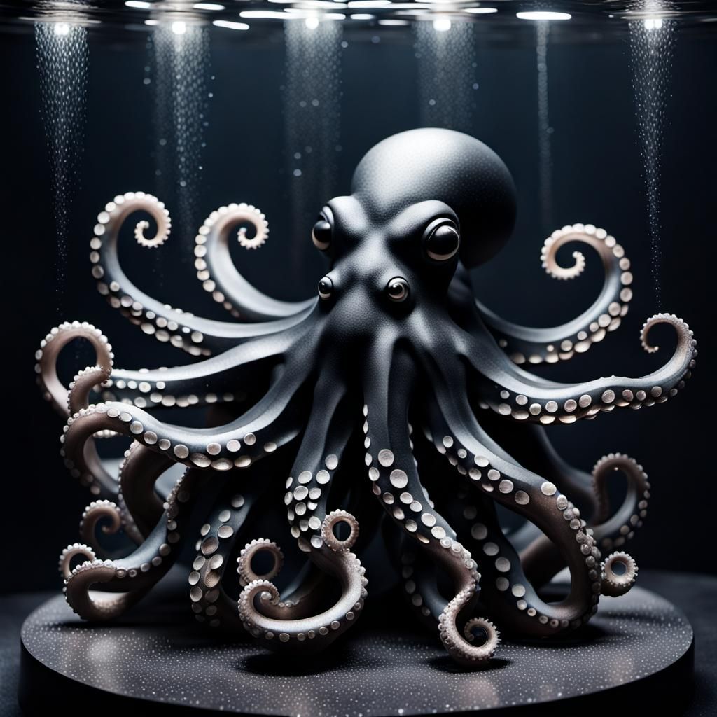 Matte Black Octopus Water Sculpture