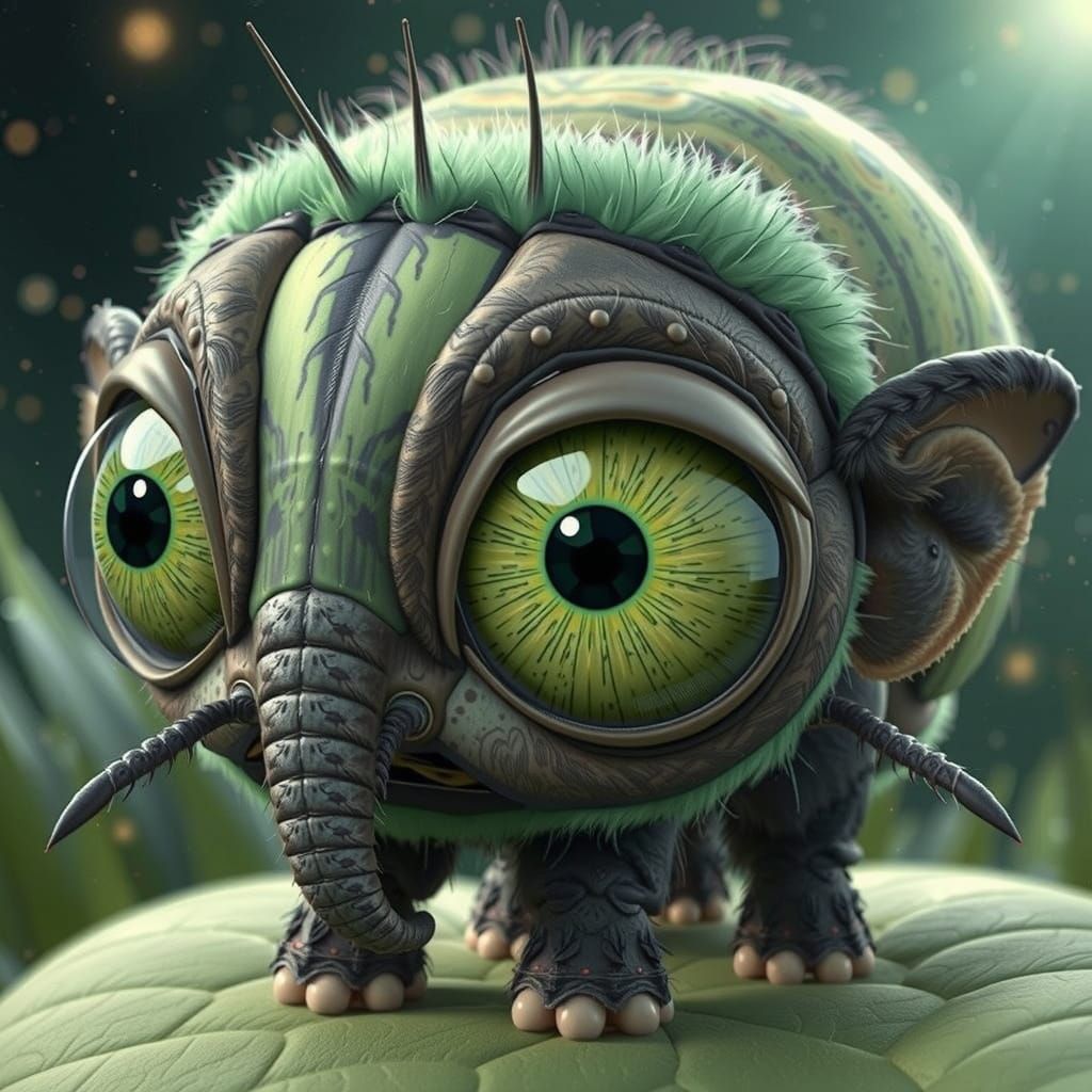 Fuzzy Insect Elephant Hybrid with Chibi Eyes