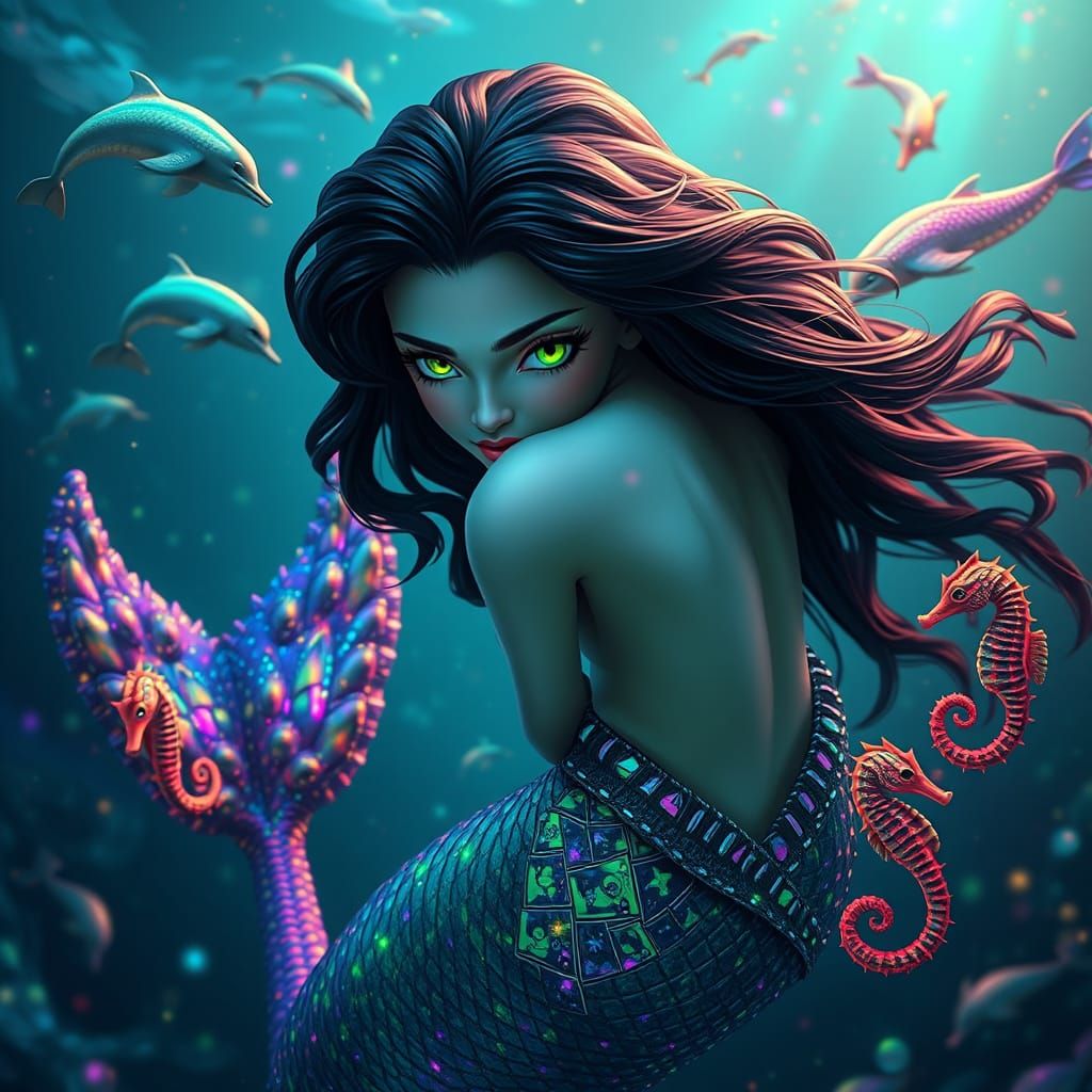 Hyper-Realistic Mermaid in Vibrant Oceanic Scene with Psyche...