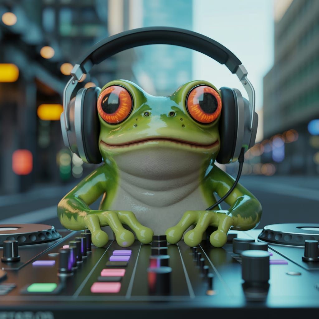 Frog DJ in Urban Fantasy Art Style