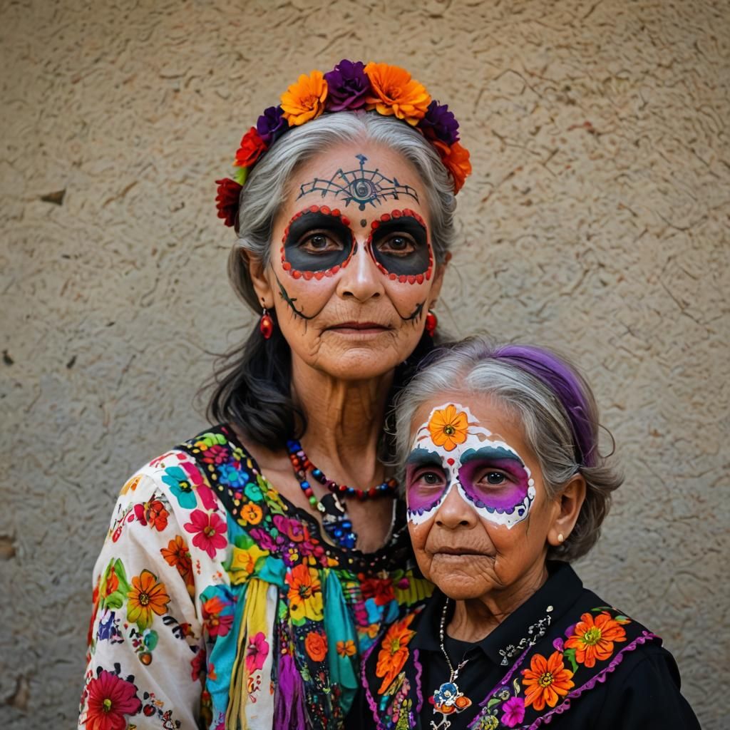 Día de los Muertos: Child and Grandmother Portrait